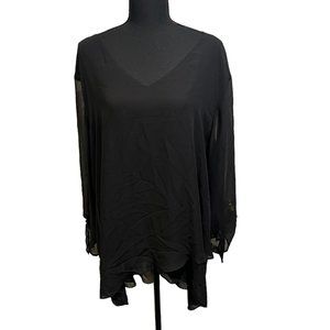 Ahsley Stewart Womens Blouse V Neck Long Sleeve Sheer Black 22W/24W